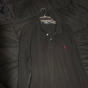 Black Polo Shirt with Red Embroidery